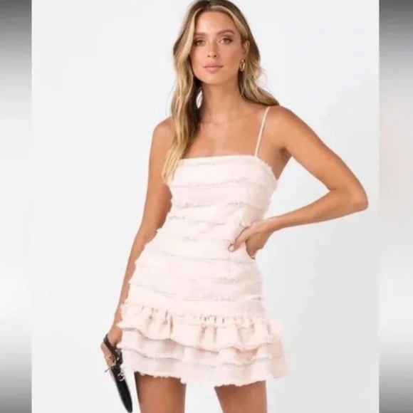 Princess Polly Blush Molina Tiered Sleeveless Mini Frill Dress Sz 2 - Picture 1 of 3